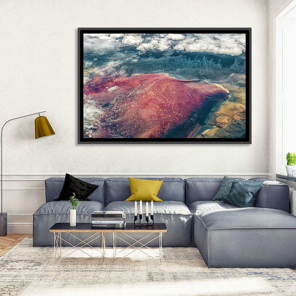 Lake Natron Aerial View Wall Art in a room, landscape