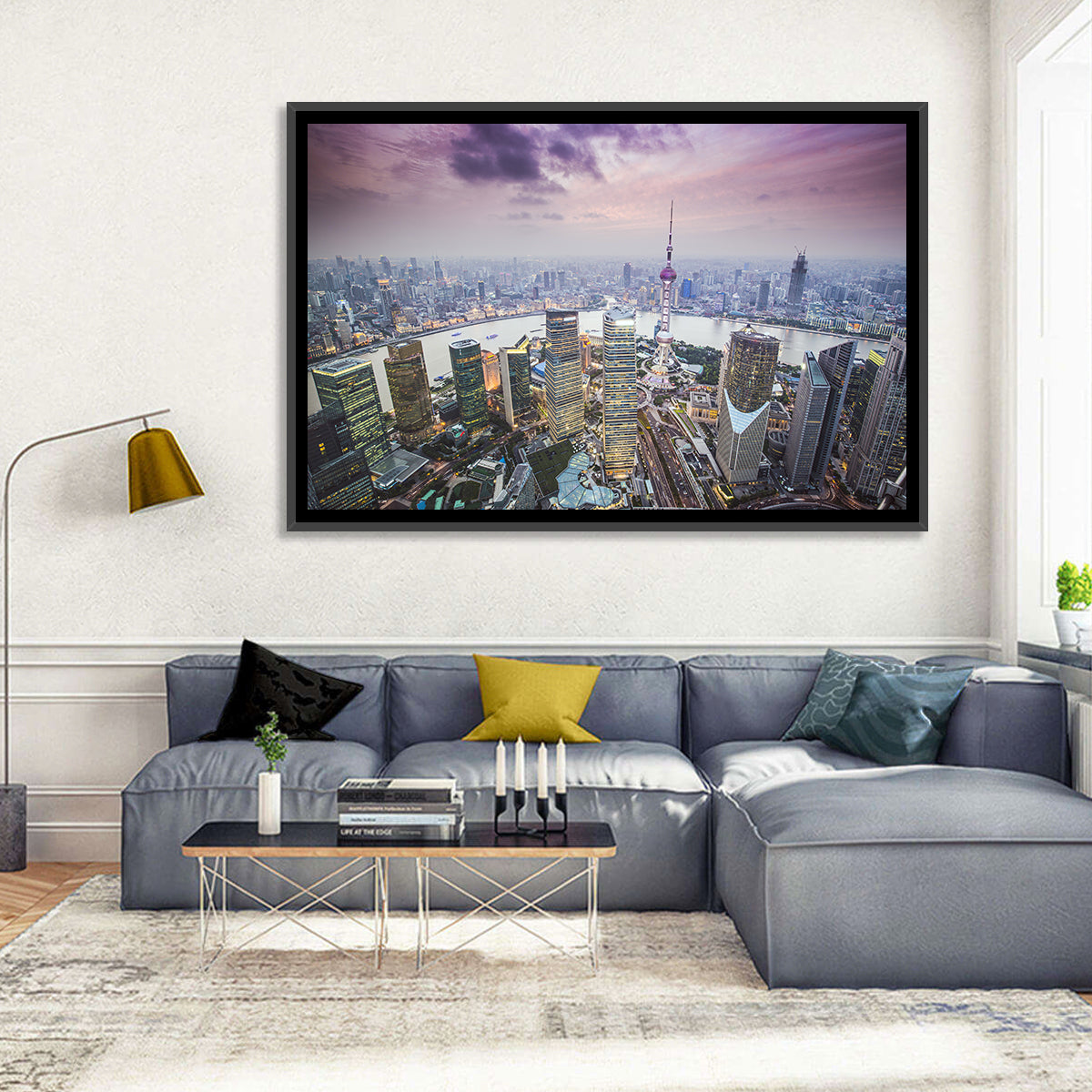 Pudong Cityscape Wall Art in a room, landscape