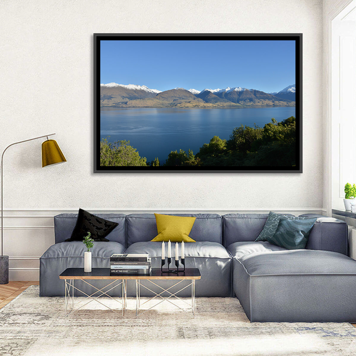 Wanaka Lake Reflection Wall Art in a room, landscape