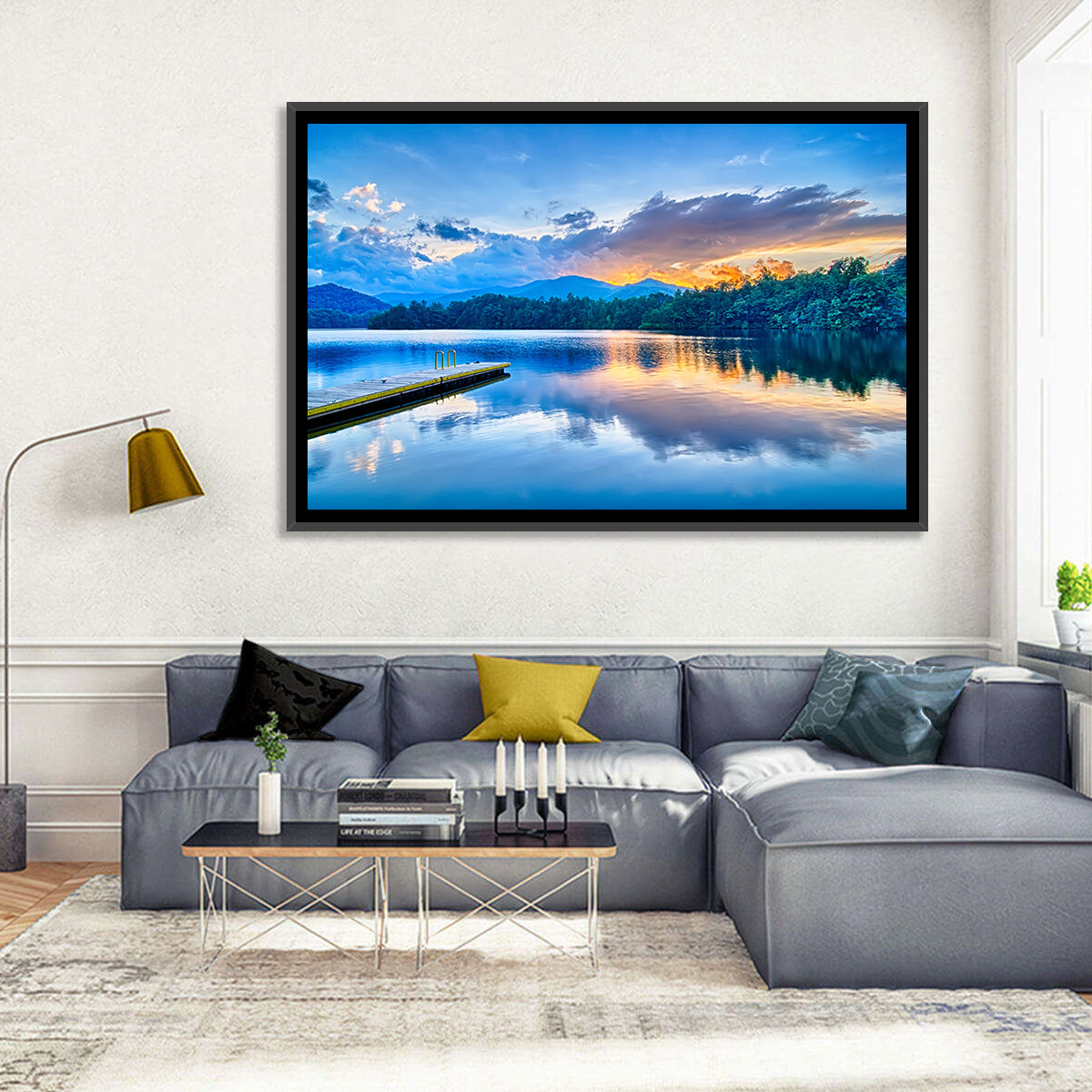 Santeetlah Lake at Golden Hour Wall Art in a room, landscape