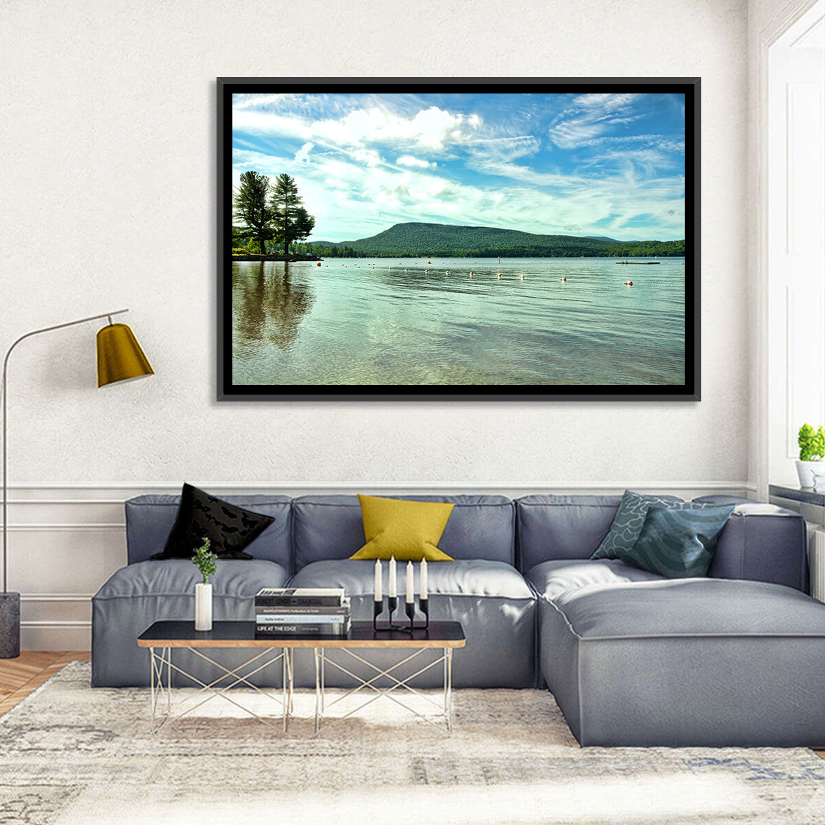 Lake Pleasant Reflections Wall Art in a room, landscape