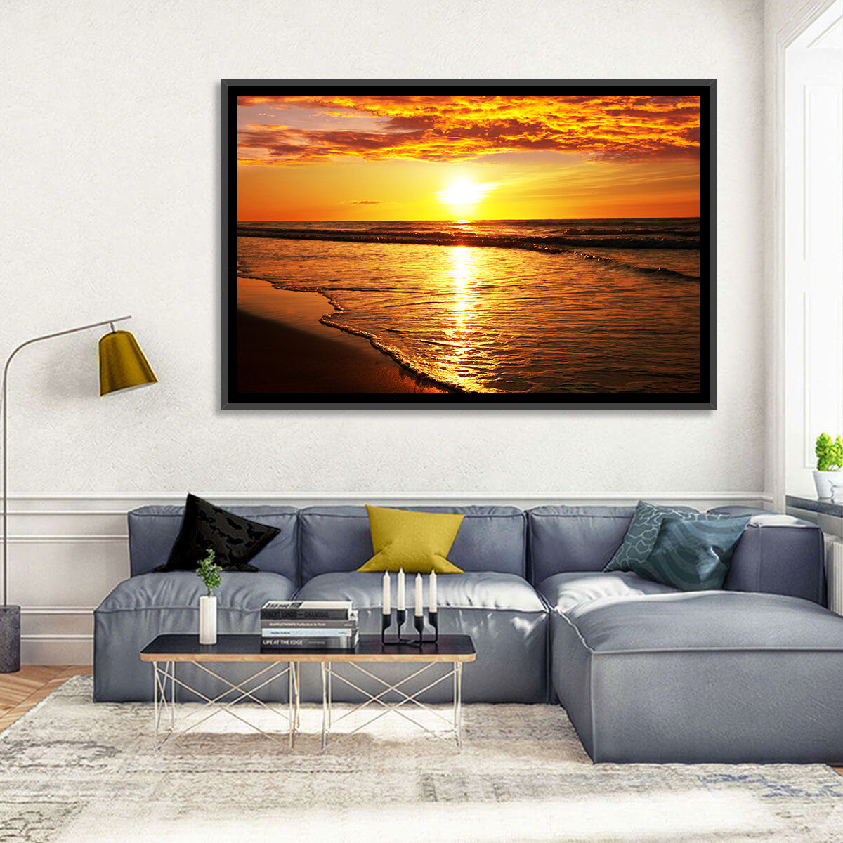 Golden Thai Beach Sunset Wall Art in a room, landscape