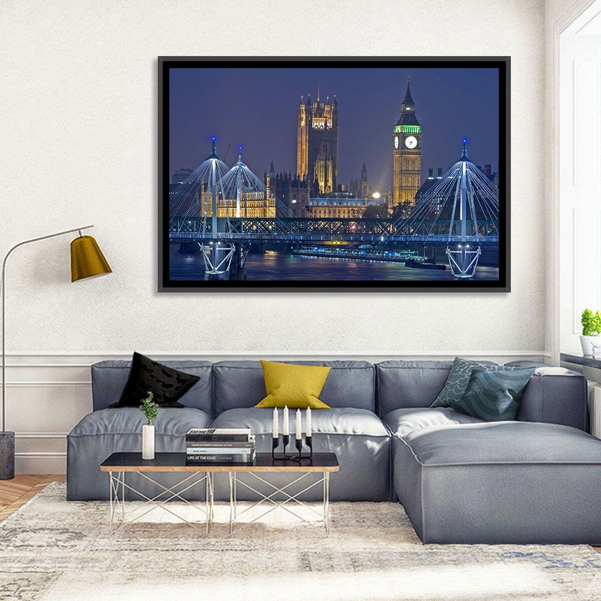 Big Ben Night Skyline Wall Art in a room, landscape