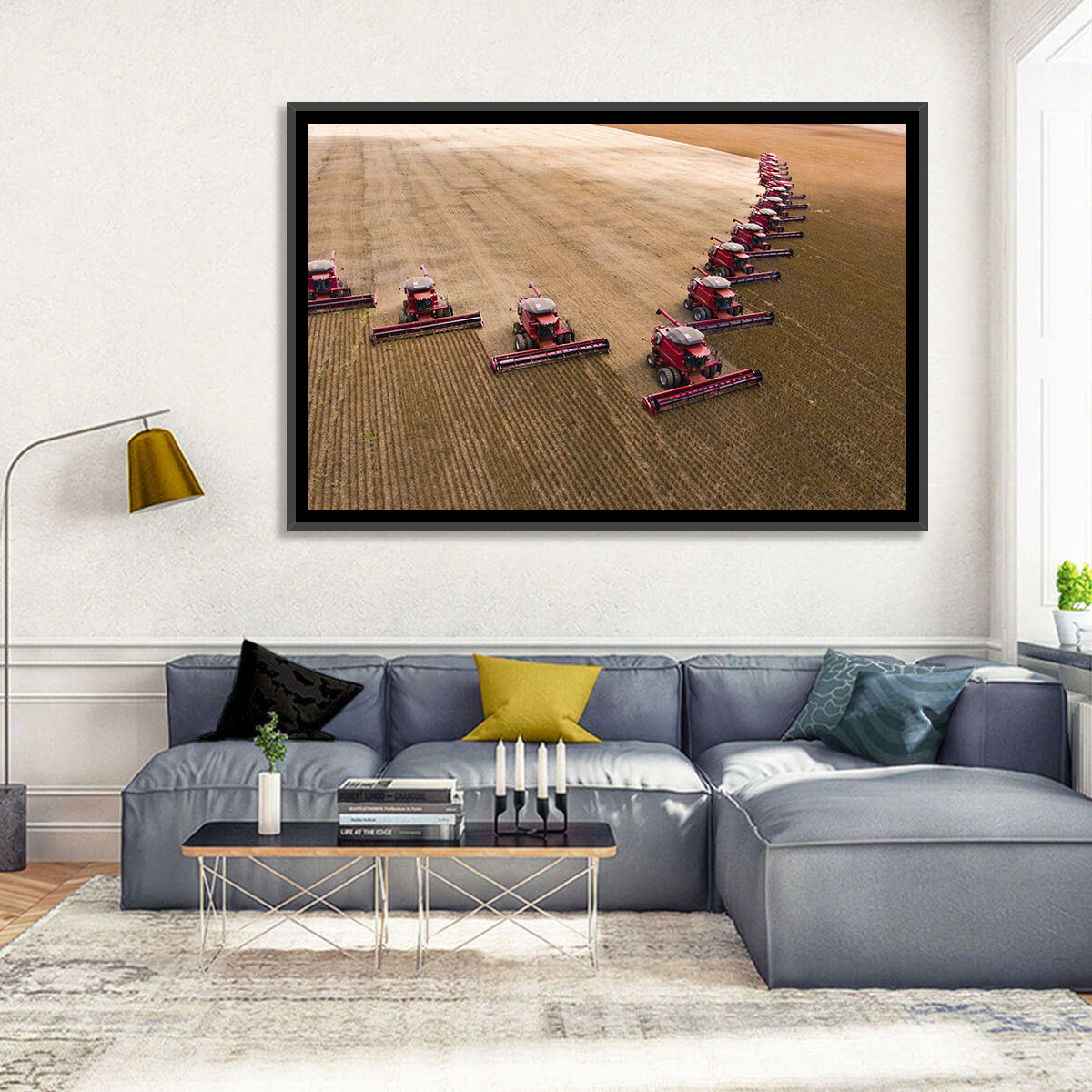 Aerial Soybean Harvest Wall Art in a room, landscape