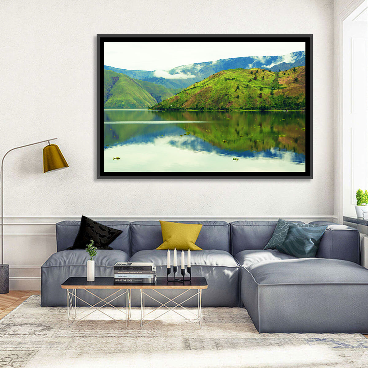 Lake Toba Reflection Wall Art in a room, landscape