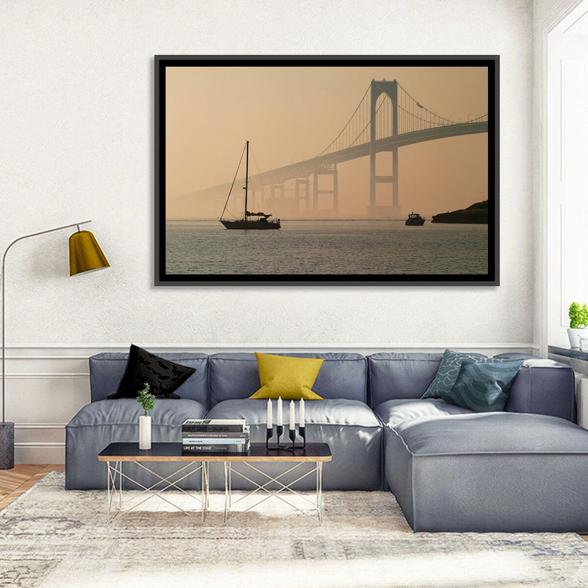 Newport Bridge in Golden Haze Wall Art