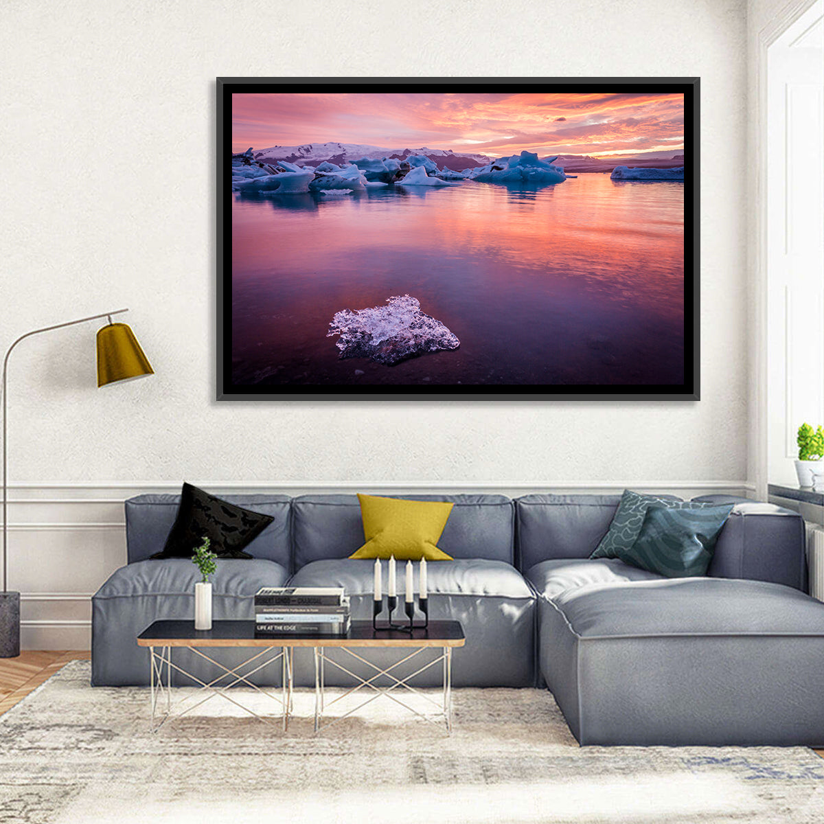 Jökulsárlón Dusk Lagoon Wall Art in a room, landscape