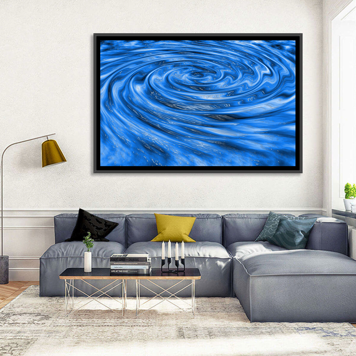Azure Water Vortex Wall Art in a room, landscape