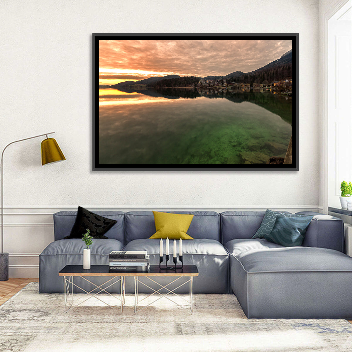 Fuschlsee Pier at Sunset Wall Art in a room, landscape