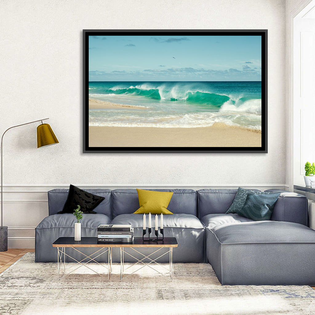 Turquoise Wave on Sandy Beach Wall Art