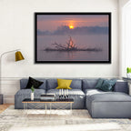 Misty Lake Sunrise with Fallen Tree Wall Art