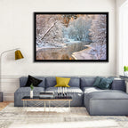 Snow-covered Stream at Golden Hour Wall Art