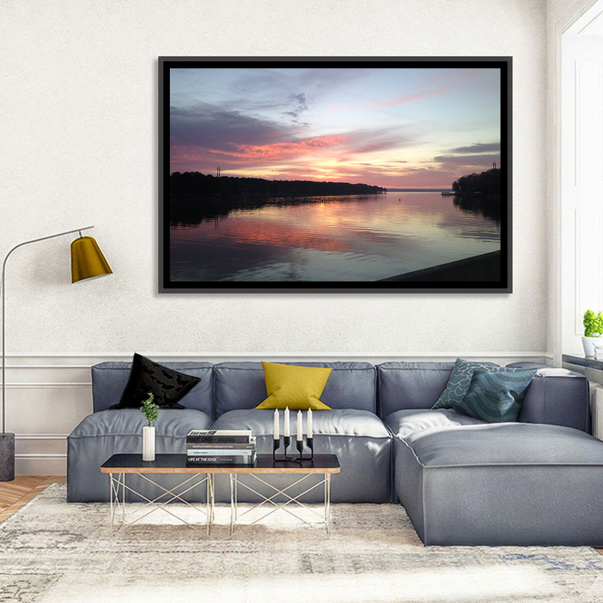 Lake Eufaula Sunset Wall Art in a room, landscape