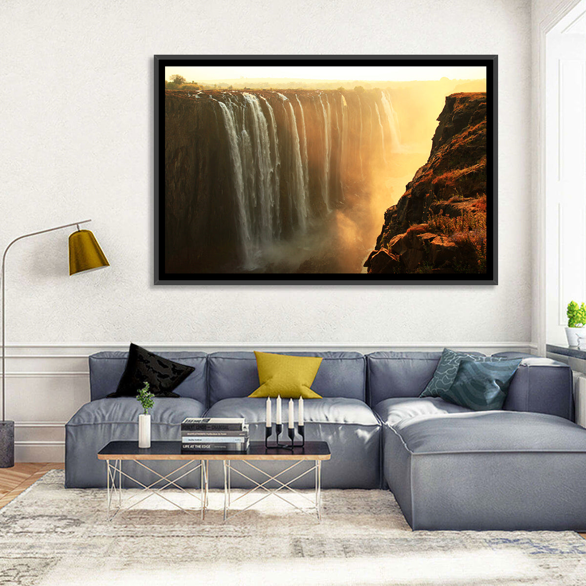Victoria Falls Golden Hour Wall Art in a room, landscape