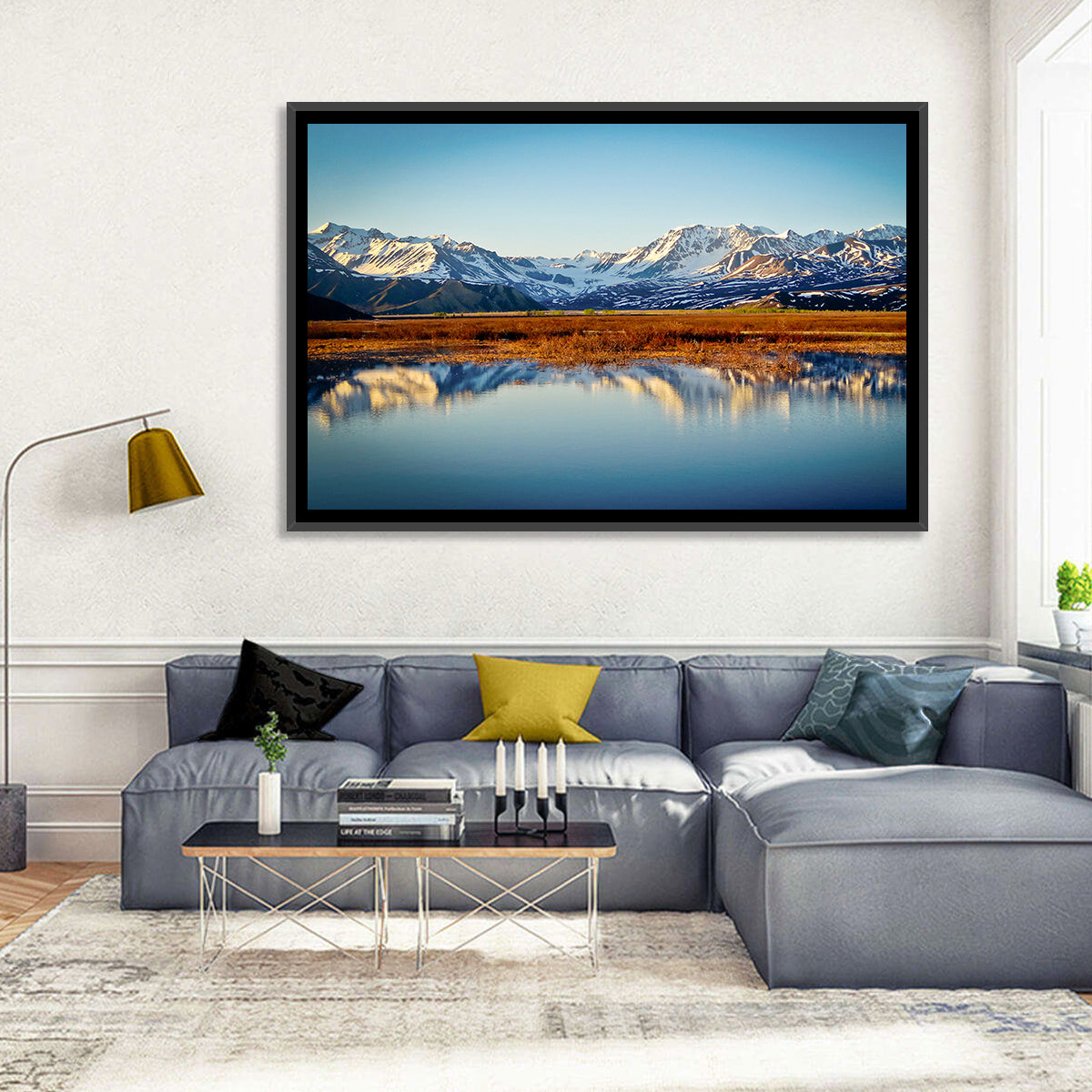 Summit Lake Reflection Wall Art in a room, landscape