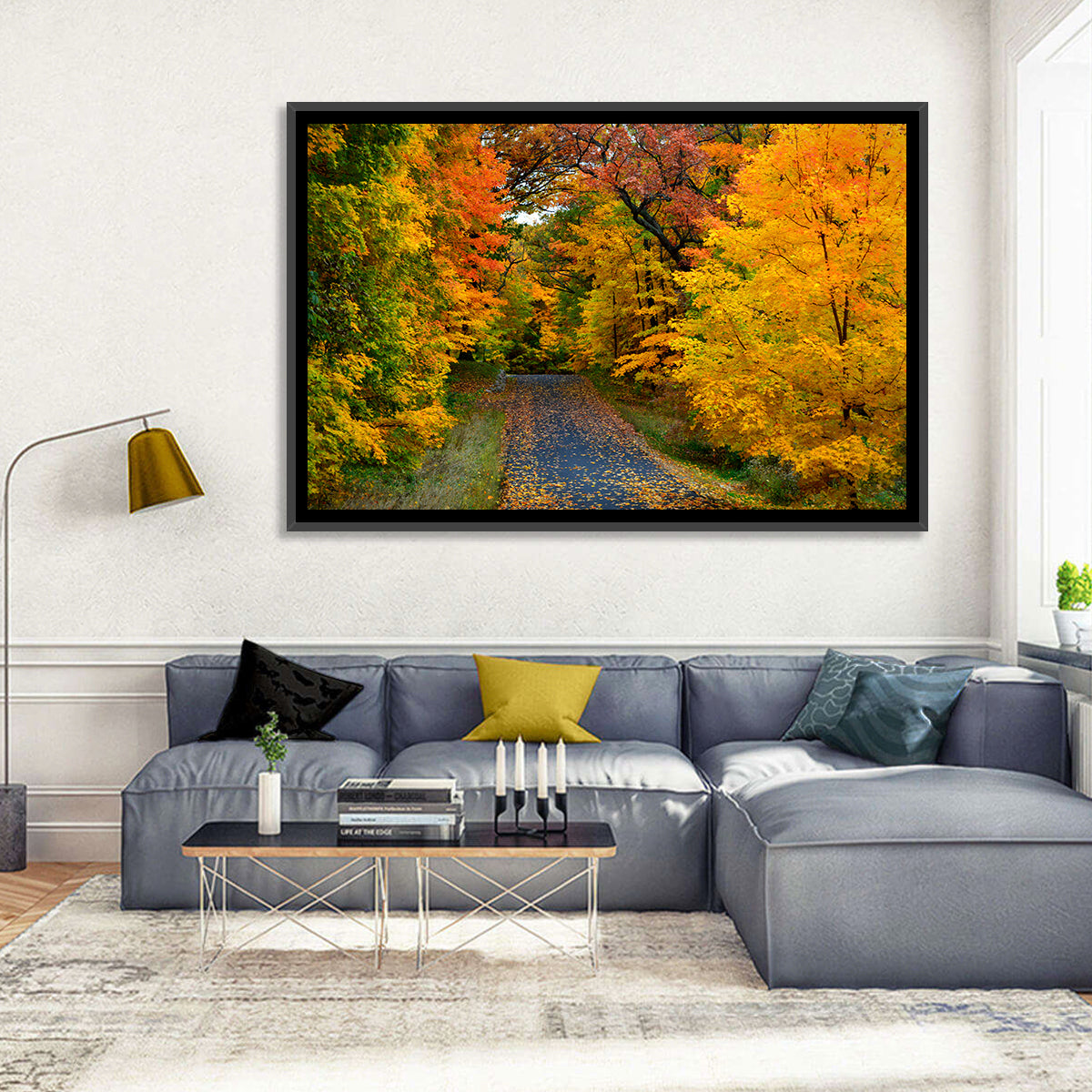 Autumn Road Through Wisconsin Park Wall Art in a room, landscape