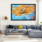 Turkey Map with Ankara Pin Wall Art
