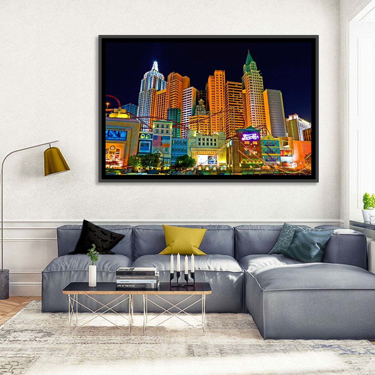 Las Vegas Big Apple Coaster at Night Wall Art in a room, landscape