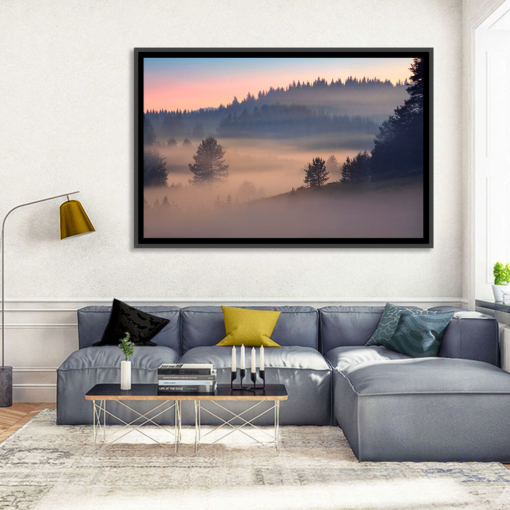 Misty Sunrise Forest Wall Art