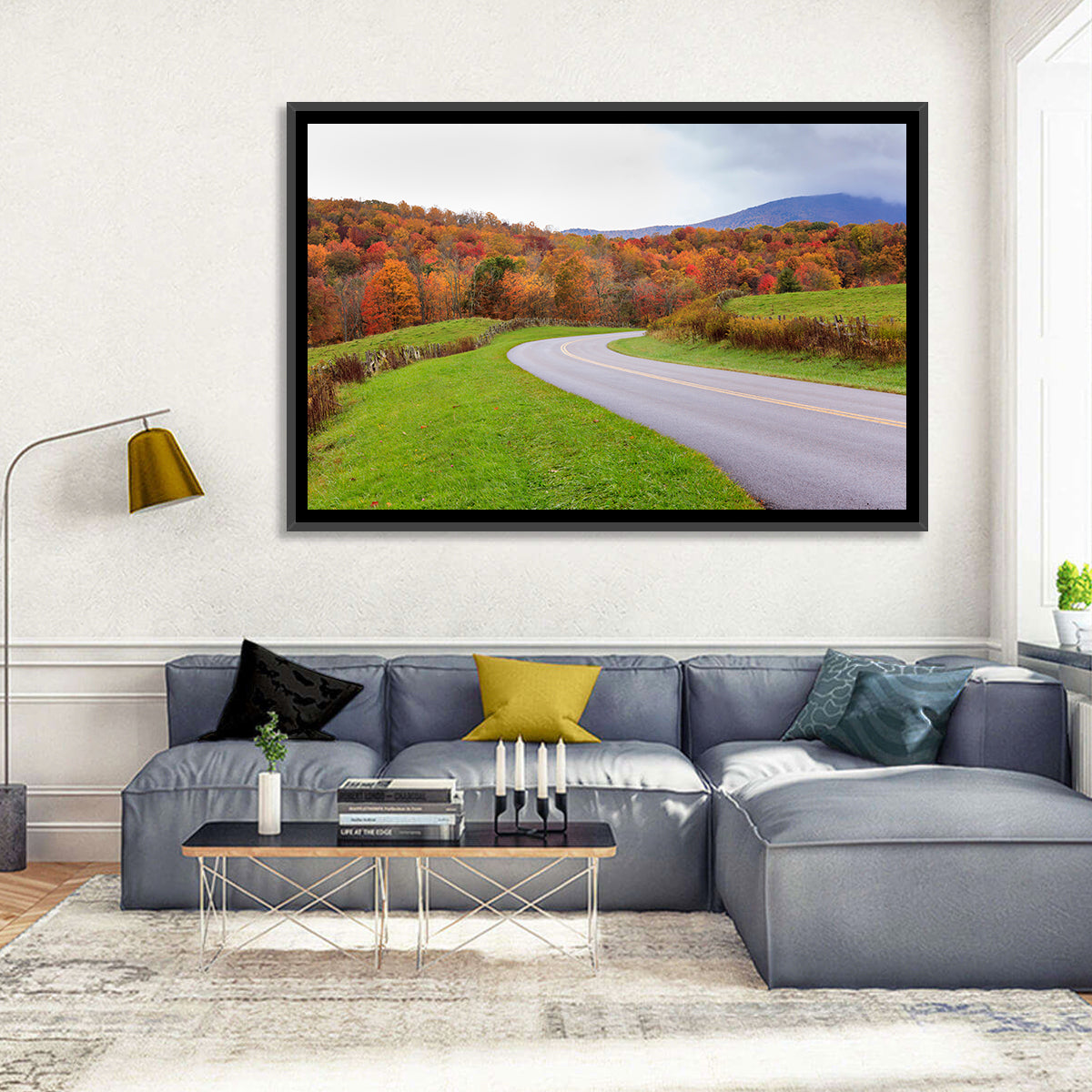 Curving Road Through Autumn Meadow Wall Art