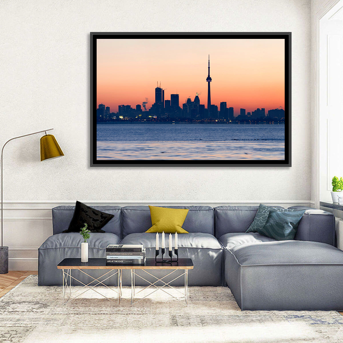 Toronto Dusk Skyline with Cn Tower Wall Art in a room, landscape