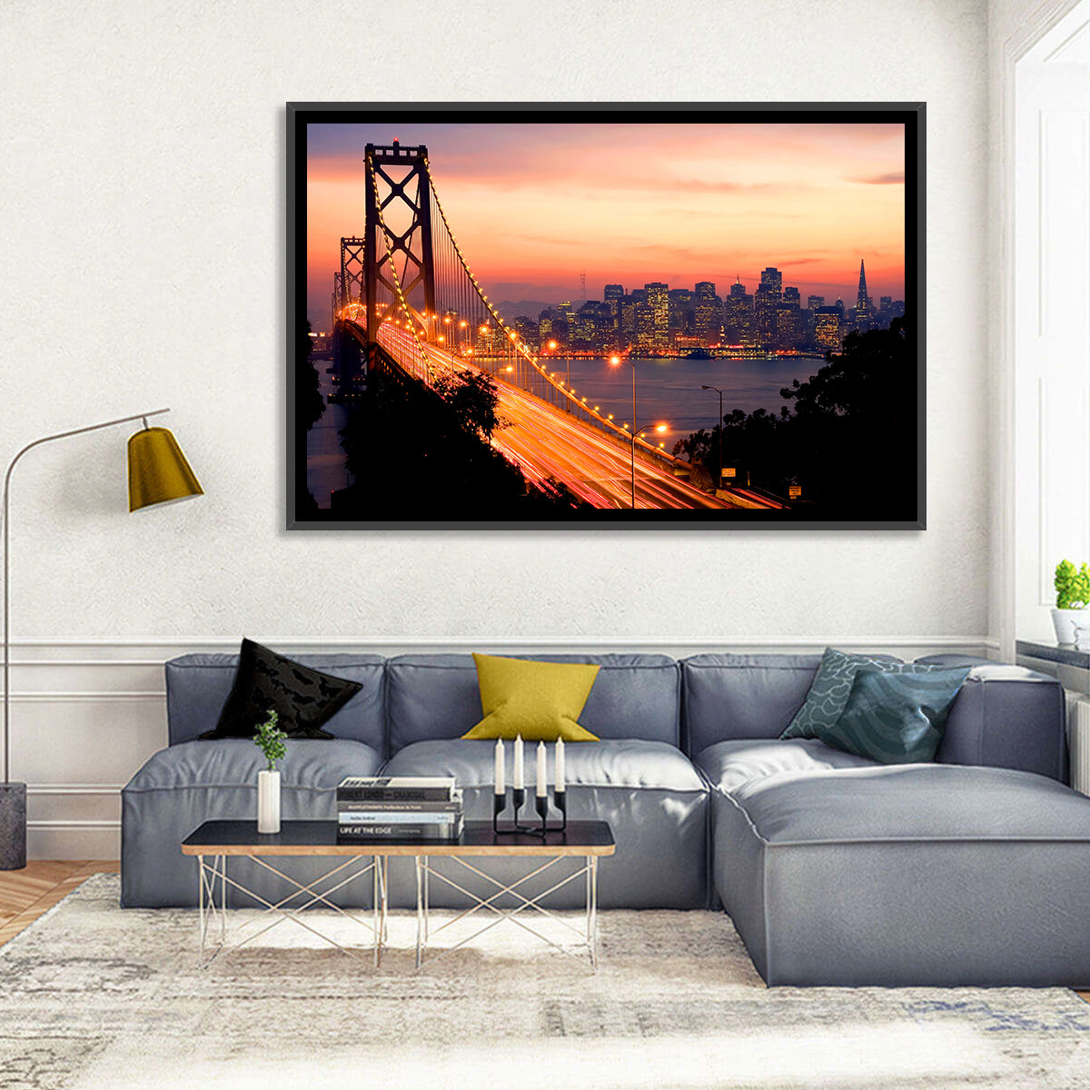 Bay Bridge Light Trails at Sunset Wall Art