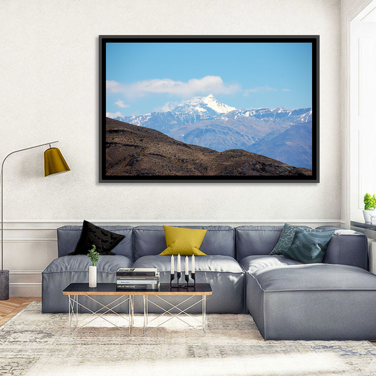 Snow-capped Mount Aconcagua Wall Art in a room, landscape