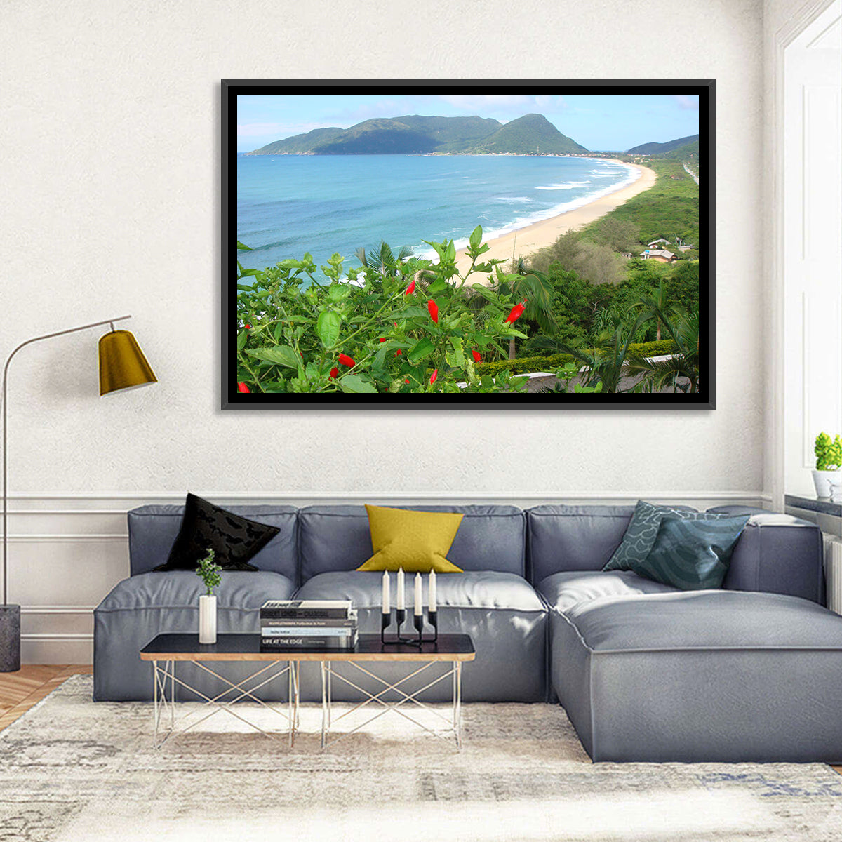 Armacao Beach Scene Wall Art in a room, landscape