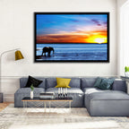 Elephant Silhouette at Beach Sunset Wall Art