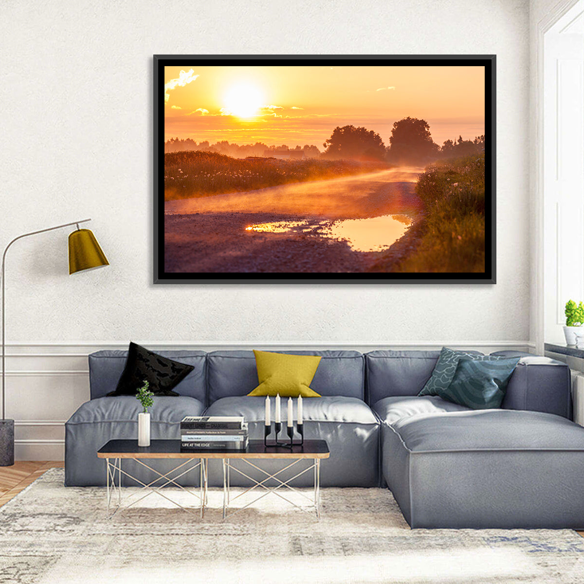 Dirt Road at Golden Hour Wall Art in a room, landscape