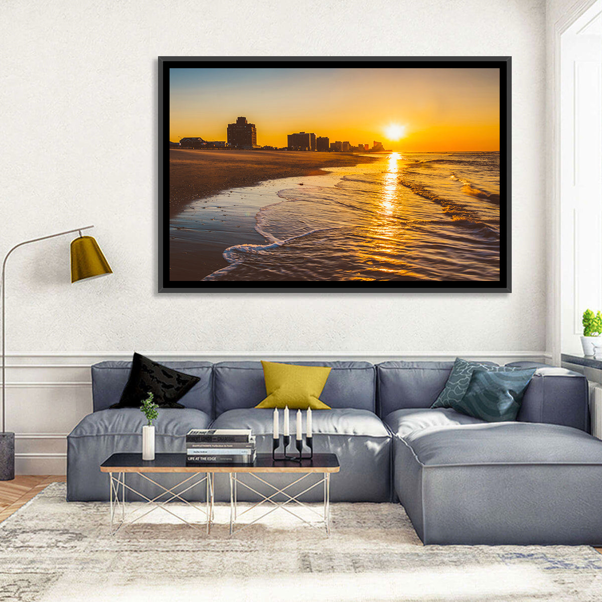 Ventnor Beach Sunrise Reflection Wall Art in a room, landscape