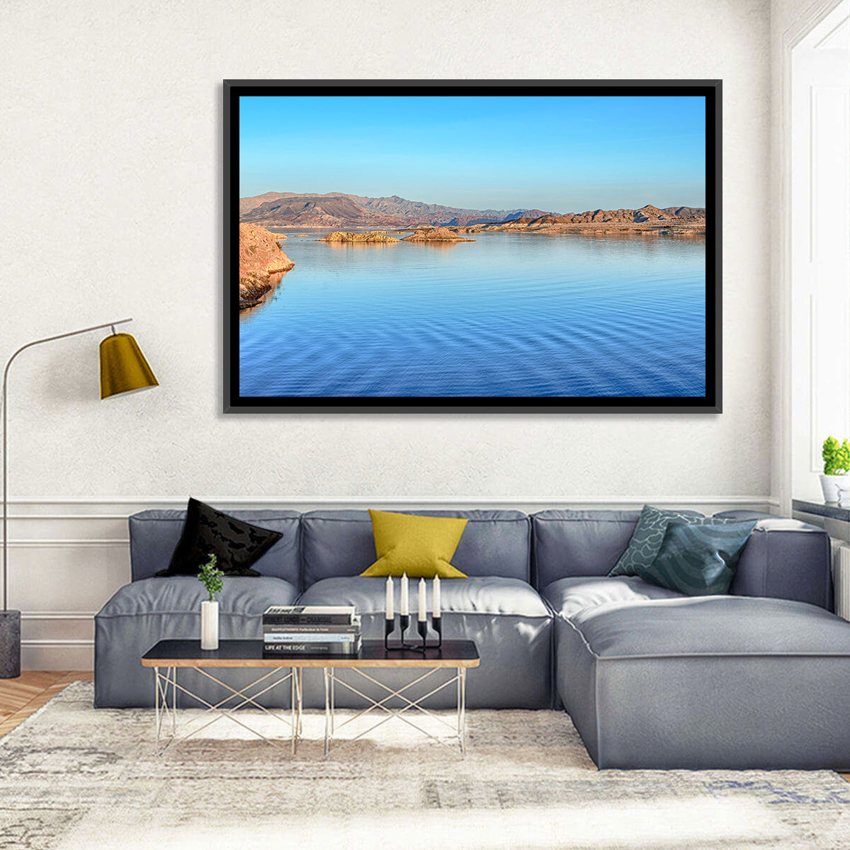 Lake Mead Rocky Shoreline Wall Art in a room, landscape