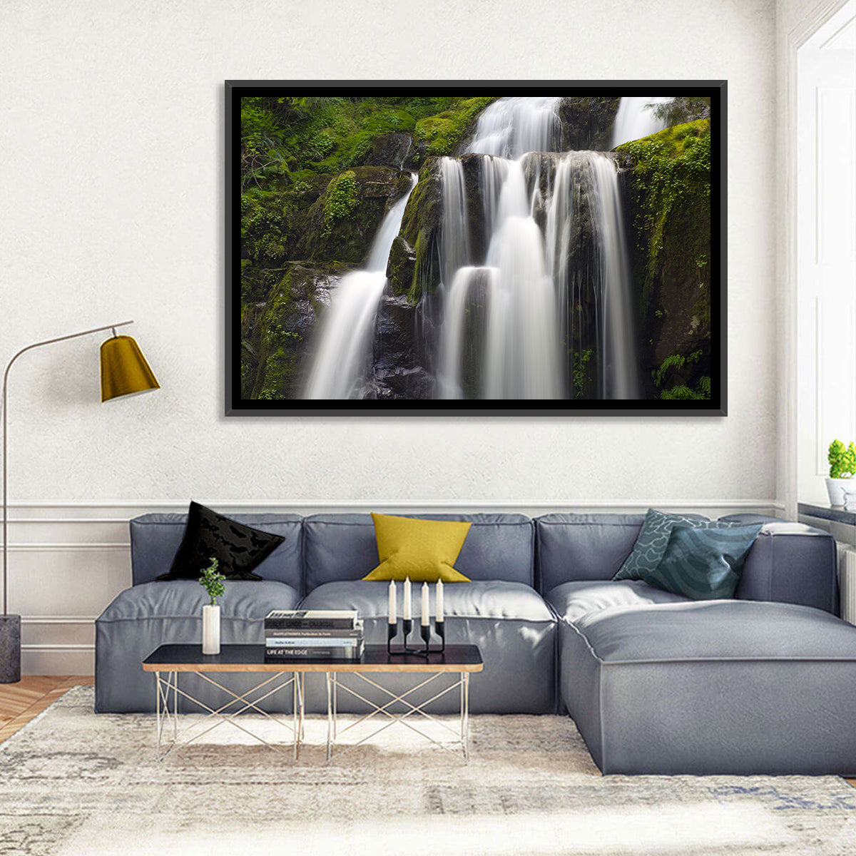 Mossy Kentucky Waterfall Wall Art in a room, landscape