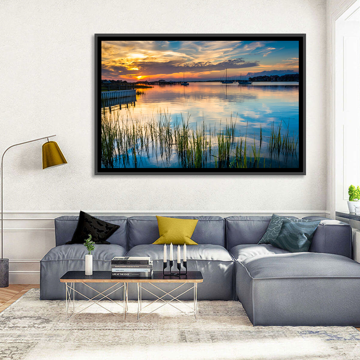 Folly River Sunset Reflection Wall Art in a room, landscape