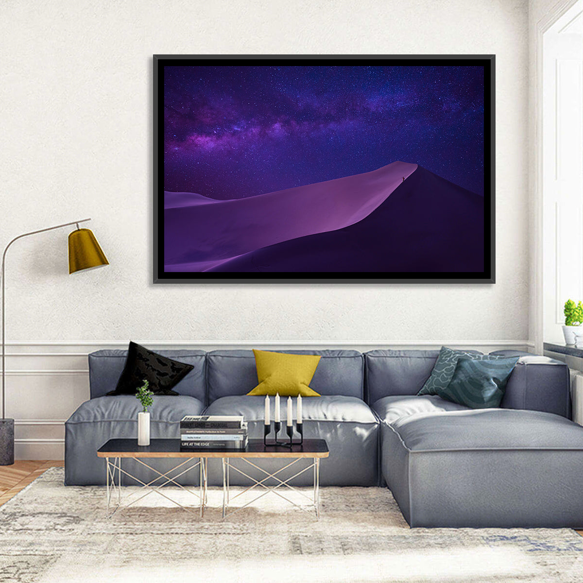 Lone Hiker Under the Milky Way Wall Art in a room, landscape