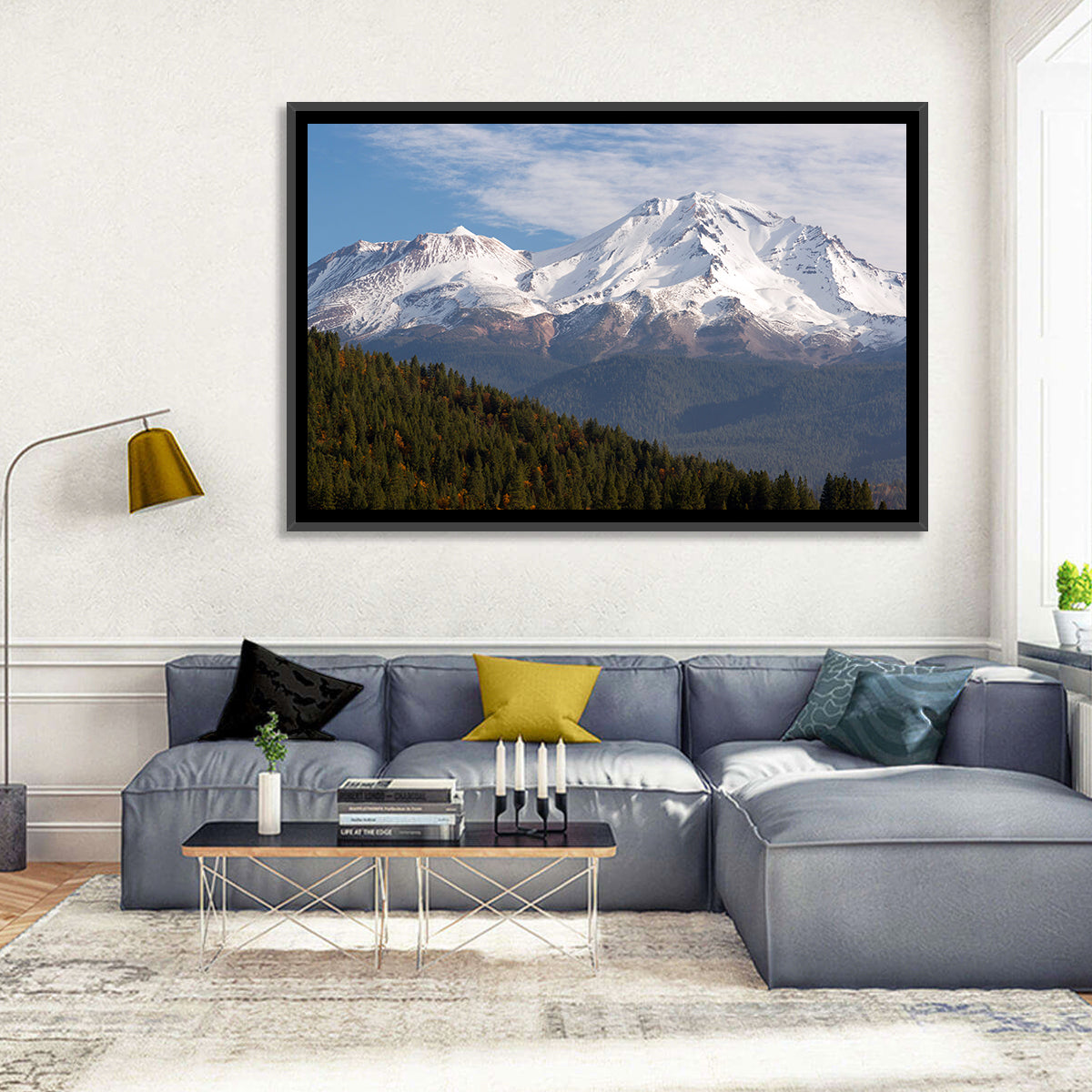 Mount Shasta Snow Peaks Wall Art in a room, landscape
