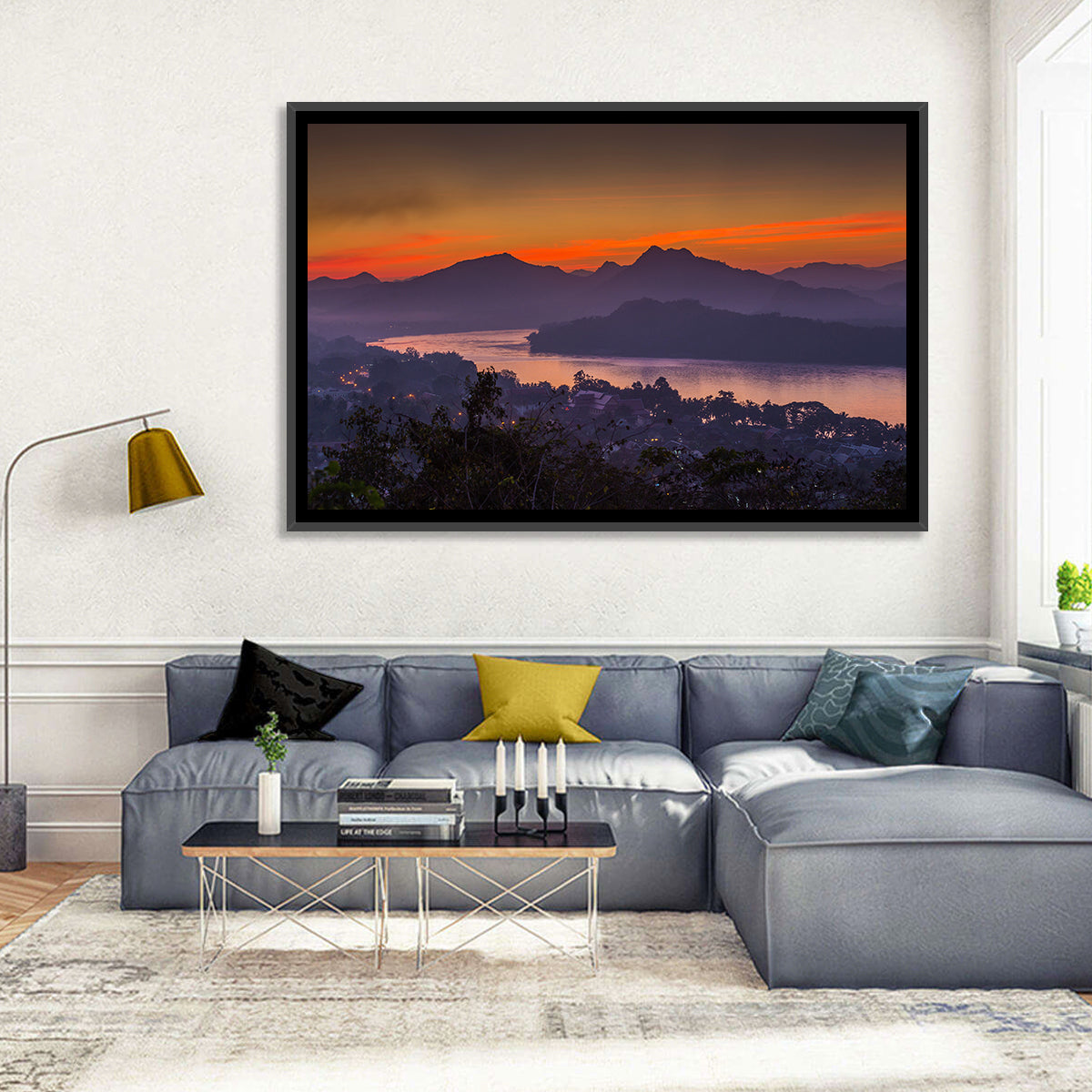 Luang Prabang Sunset Over Mekong Wall Art in a room, landscape