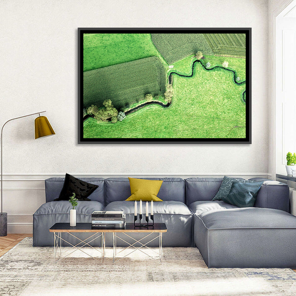 Meandering Stream Over Farmland Wall Art