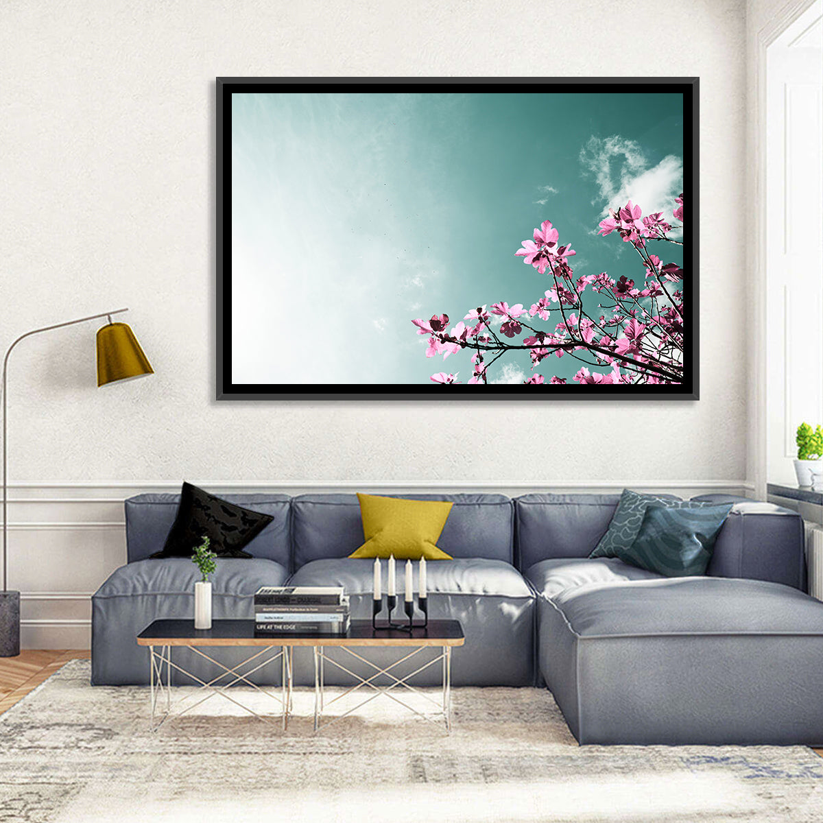 Pink Fig Tree Branches Wall Art in a room, landscape