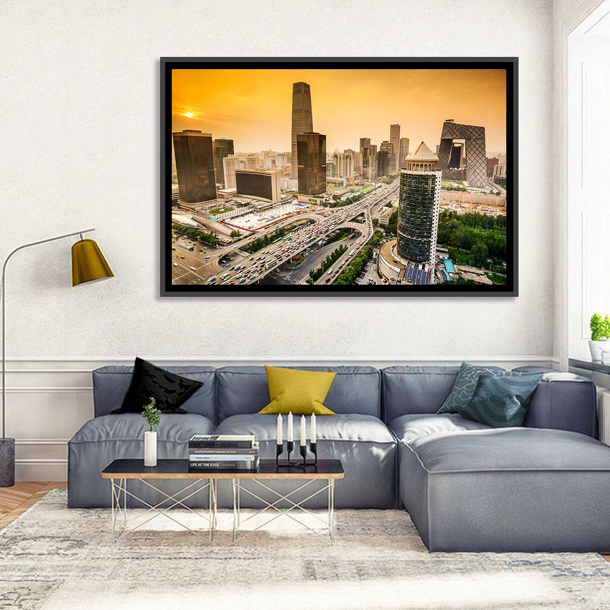 Beijing Cbd Skyline at Sunset Wall Art in a room, landscape