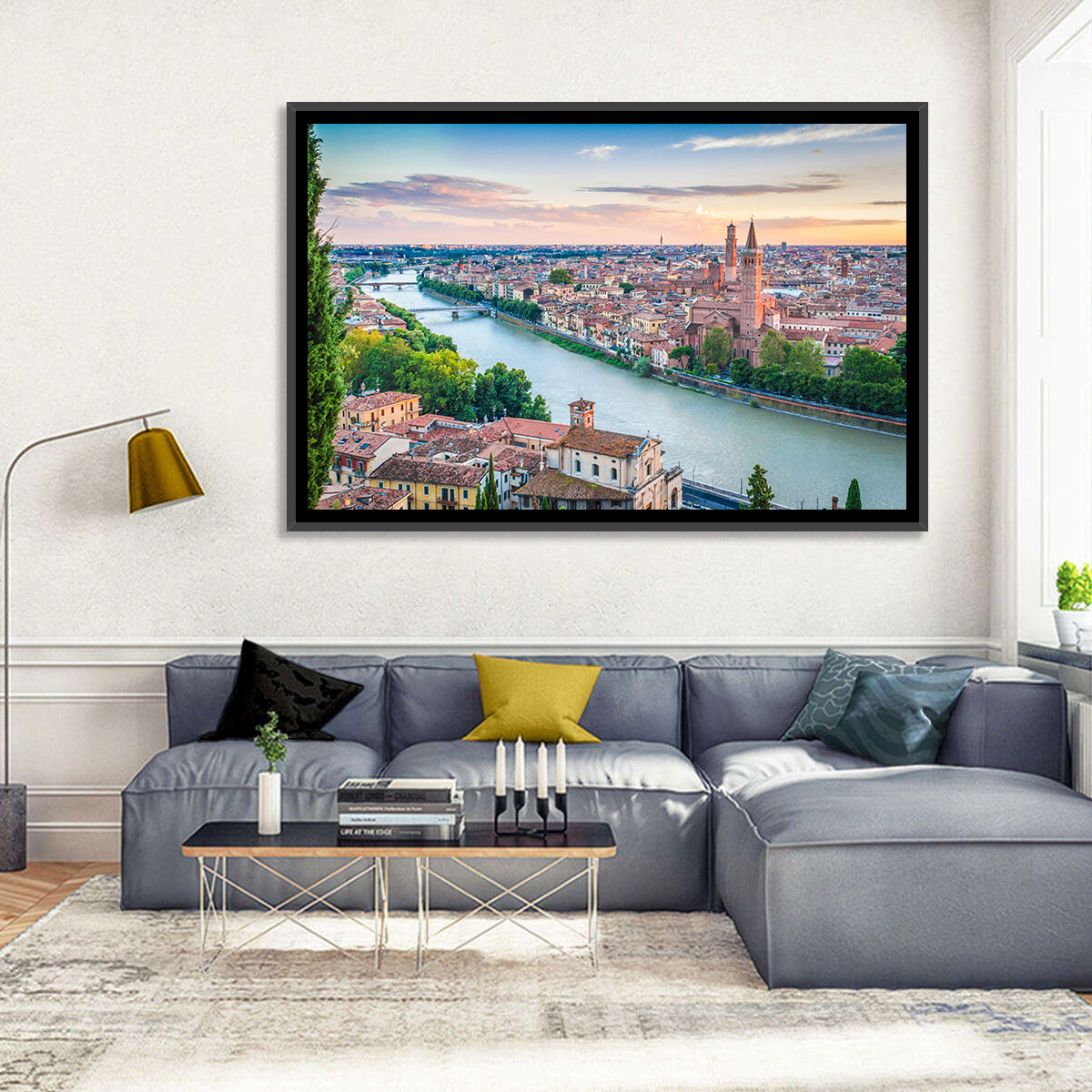 Verona Riverbend at Golden Hour Wall Art in a room, landscape