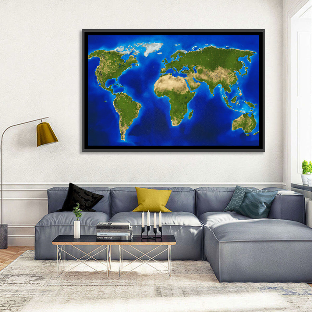 Satellite-style Blue World Map Wall Art