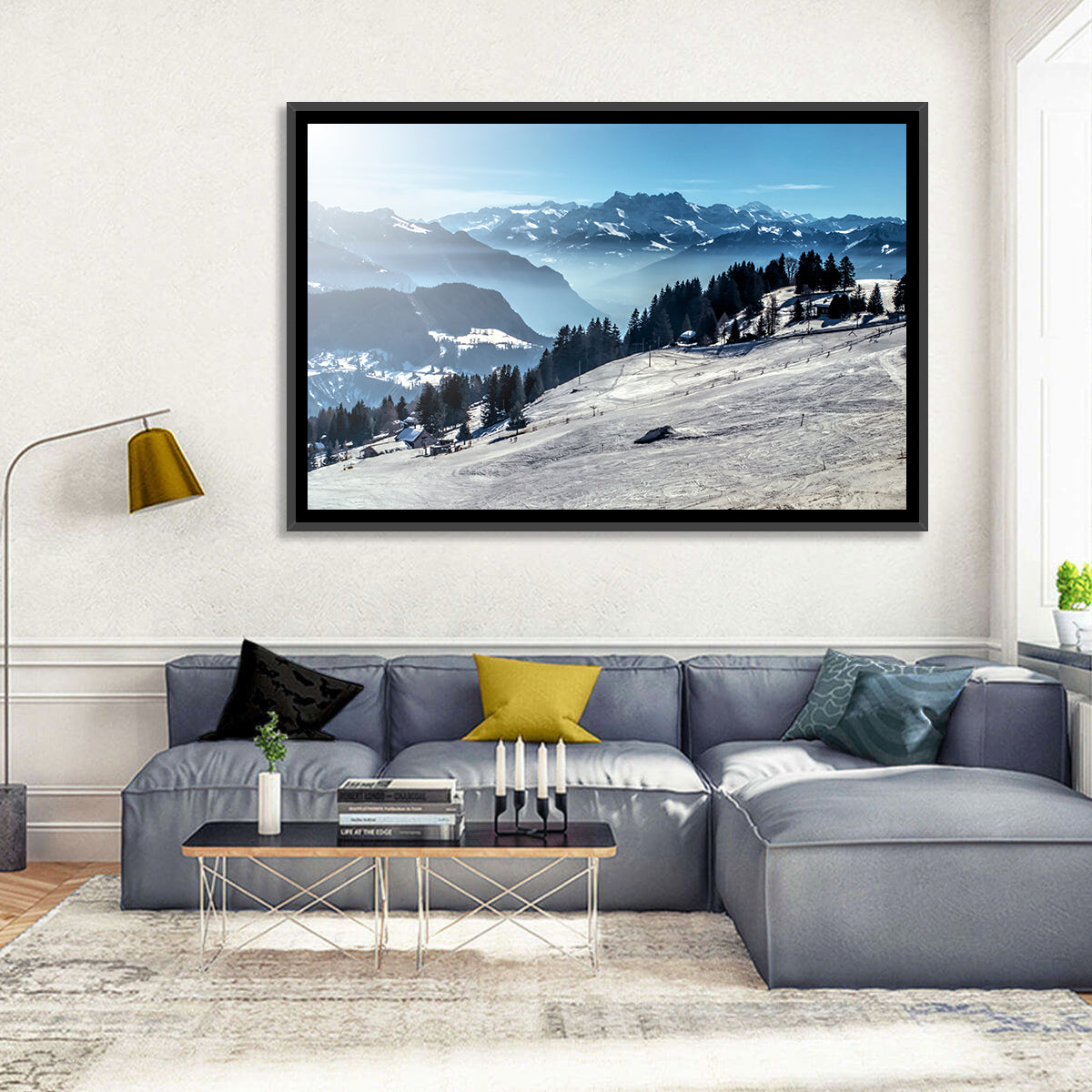 Sunlit Alpine Ski Slope Wall Art