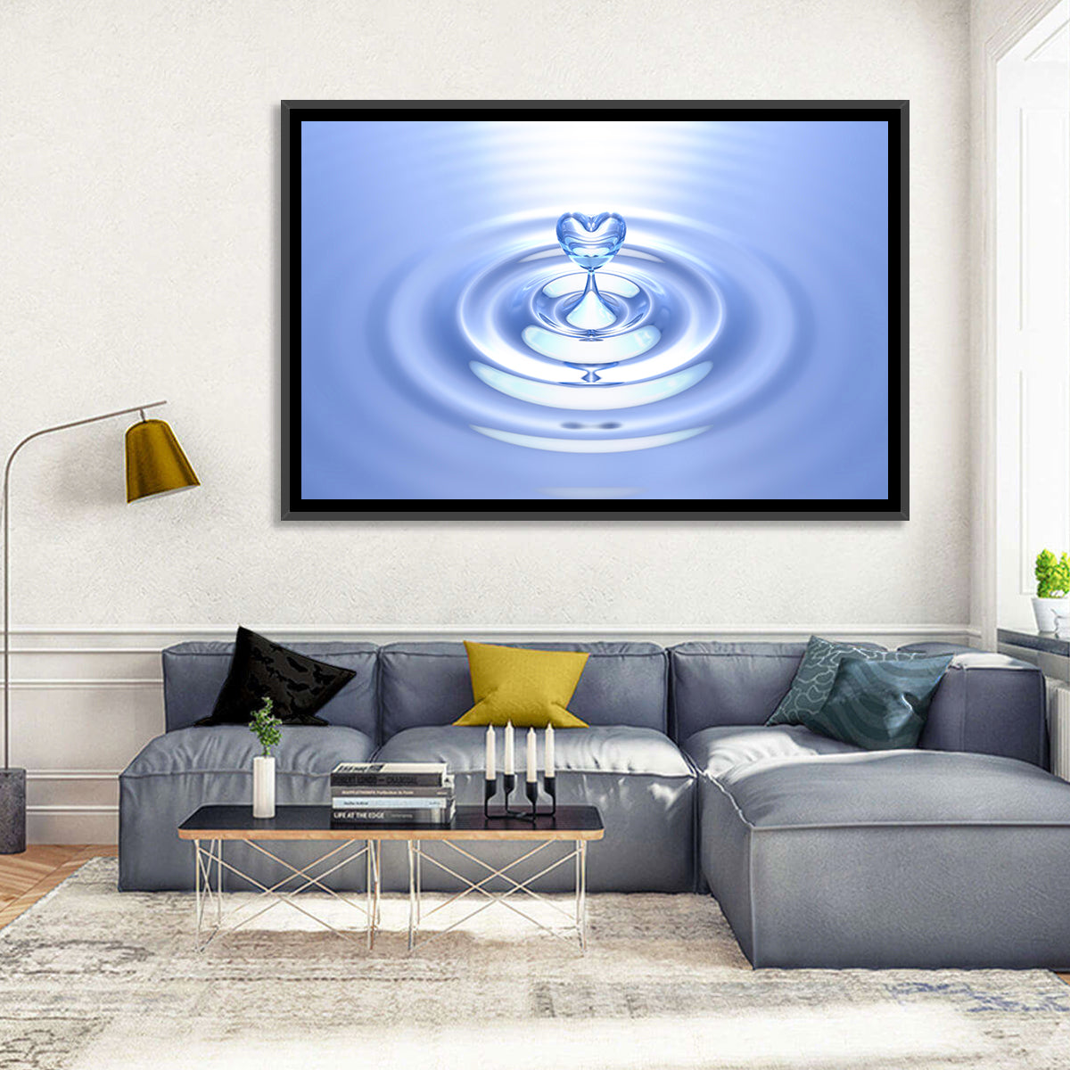 Heart-shaped Water Droplet Wall Art in a room, landscape