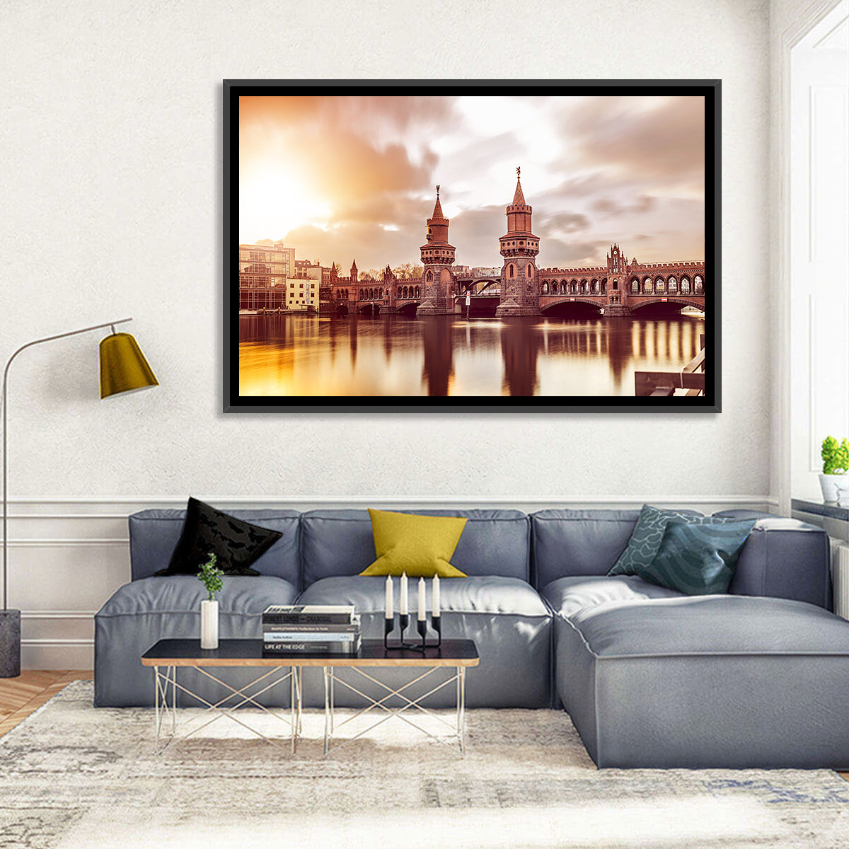Oberbaumbruecke Sunset Reflection Berlin Wall Art in a room, landscape