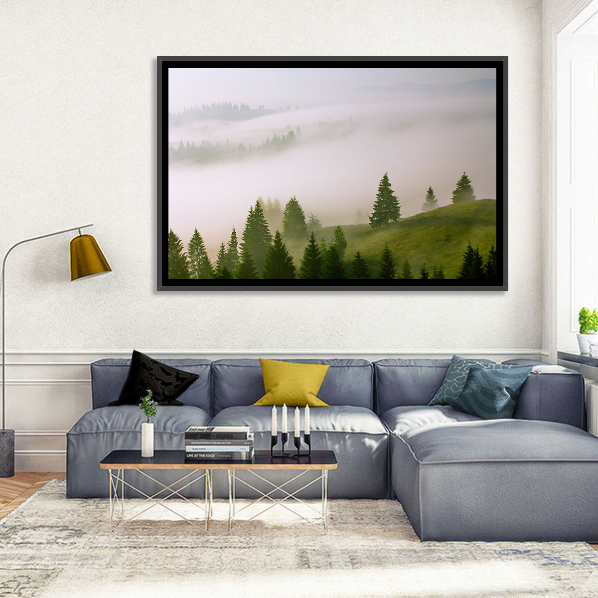 Summer Mist Over Green Hills Wall Art in a room, landscape