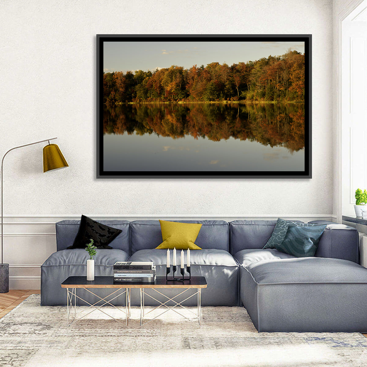Lake Jean Reflection Wall Art in a room, landscape