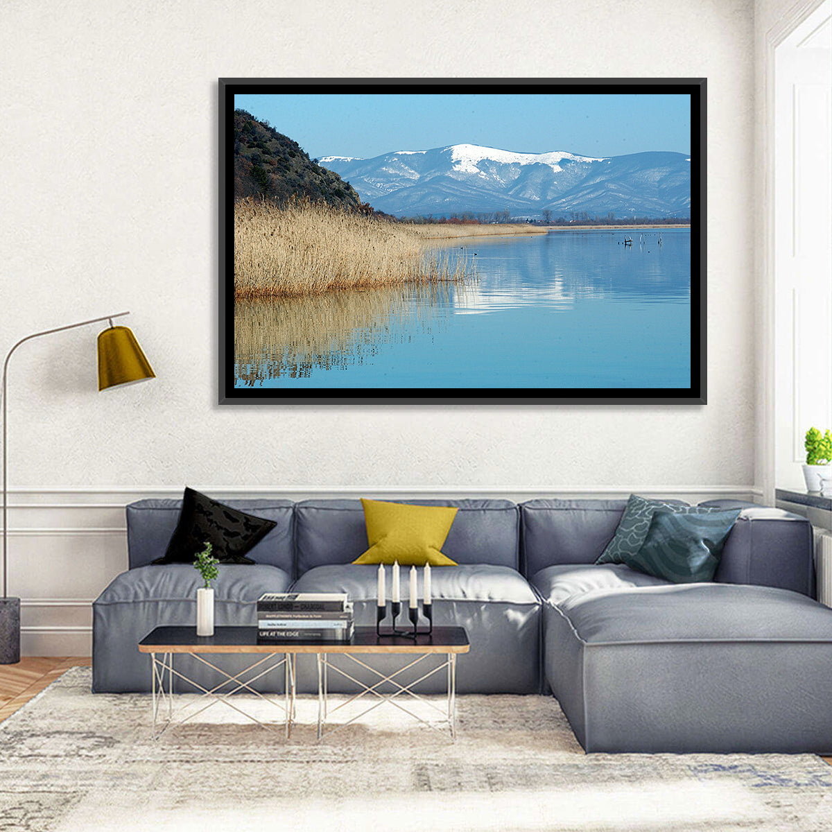 Prespa Lake Reflections Wall Art in a room, landscape