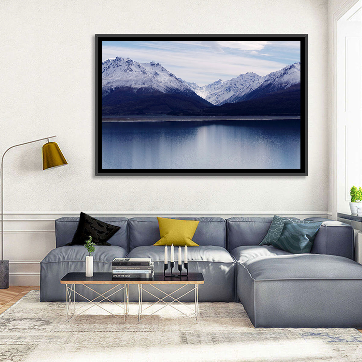 Lake Pukaki Reflection Wall Art in a room, landscape