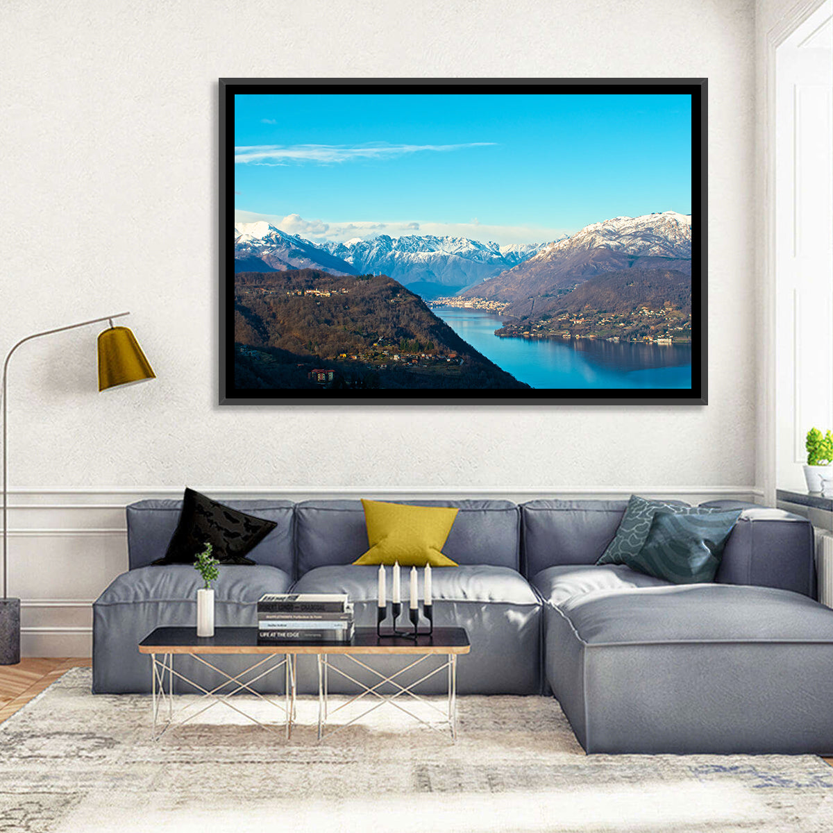Lake Orta Mountain Reflection Wall Art in a room, landscape